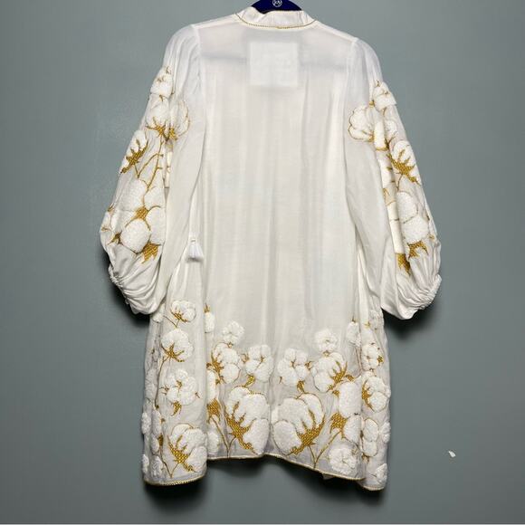 Yuliya Magdych Embroidered White Gold Mini Dress Cotton Silk Women’s Size M - Picture 3 of 10